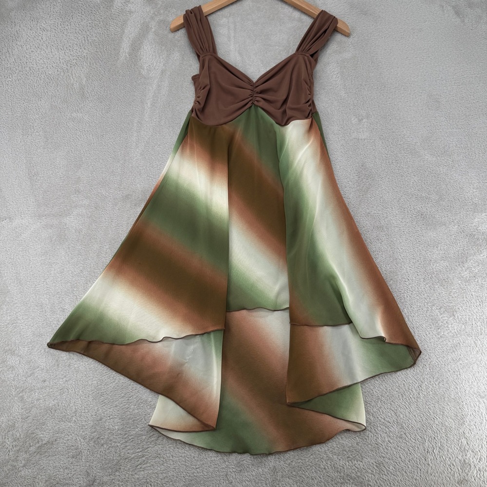 Unbranded Womens High Low Dress Small Brown Green Ombre Preowned Chiffon 2163
